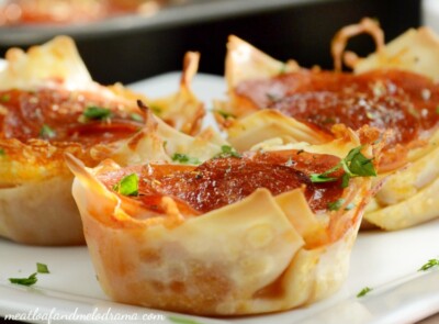 Pepperoni Pizza Dip Wonton Cups - Meatloaf and Melodrama