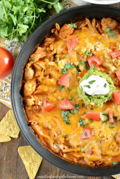 One Pan Creamy Chicken Enchilada Pasta - Meatloaf and Melodrama