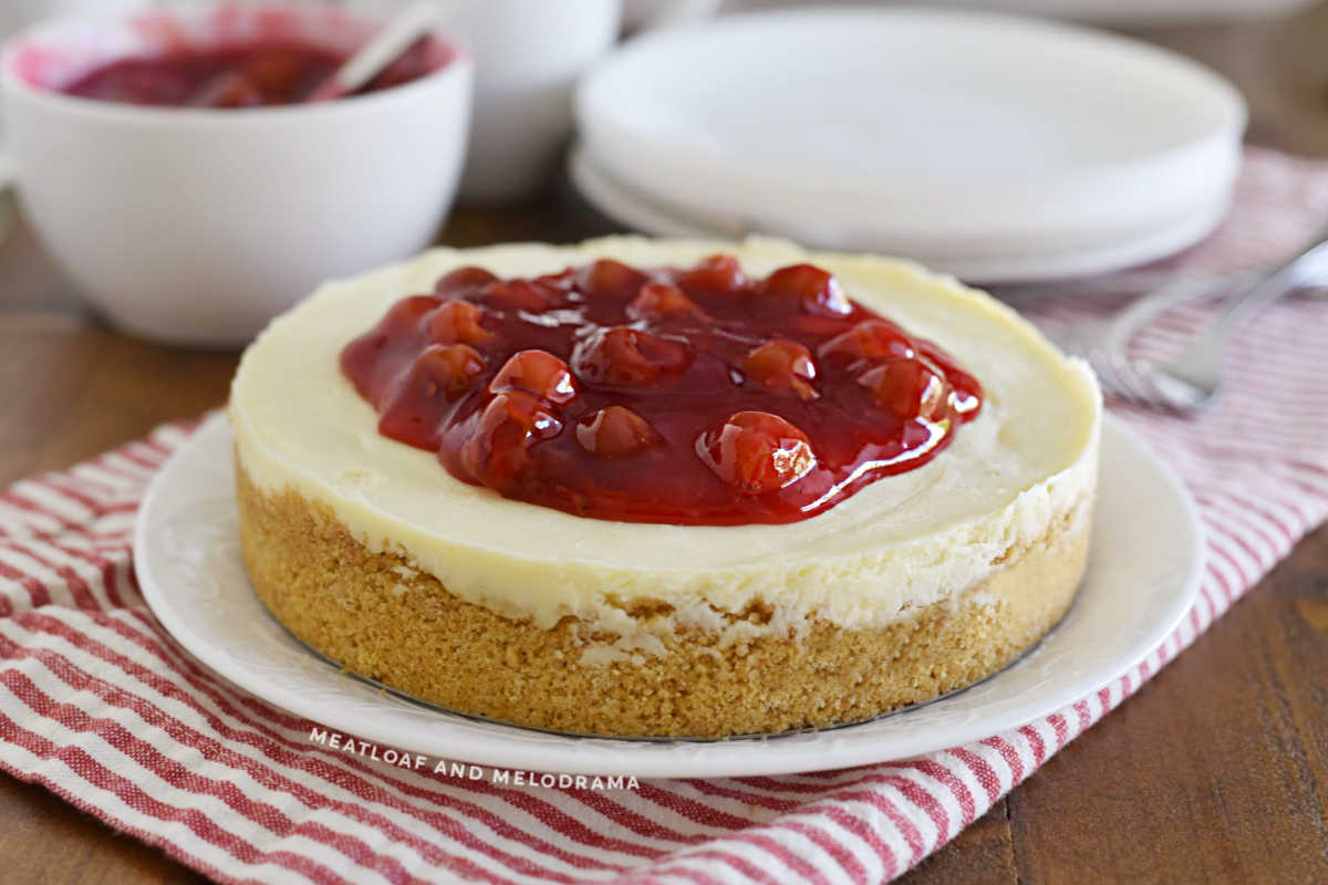 Instant Pot Salted Caramel Cheesecake - Cookie Dough and Oven Mitt