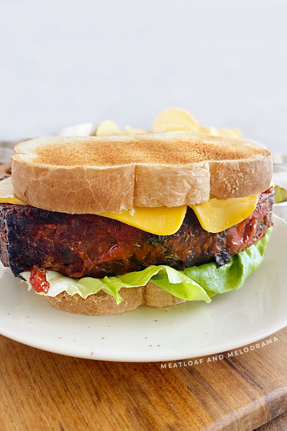 best leftover meatloaf sandwich with American cheese and lettuce on toasted bread