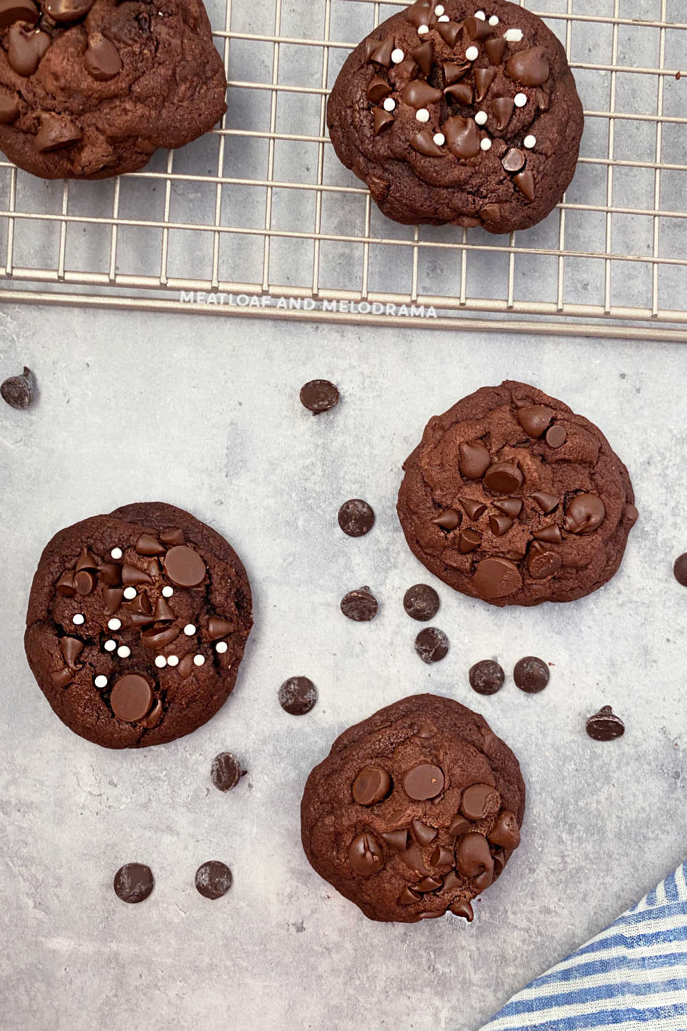 chocolate chocolate chip cookies on the counter