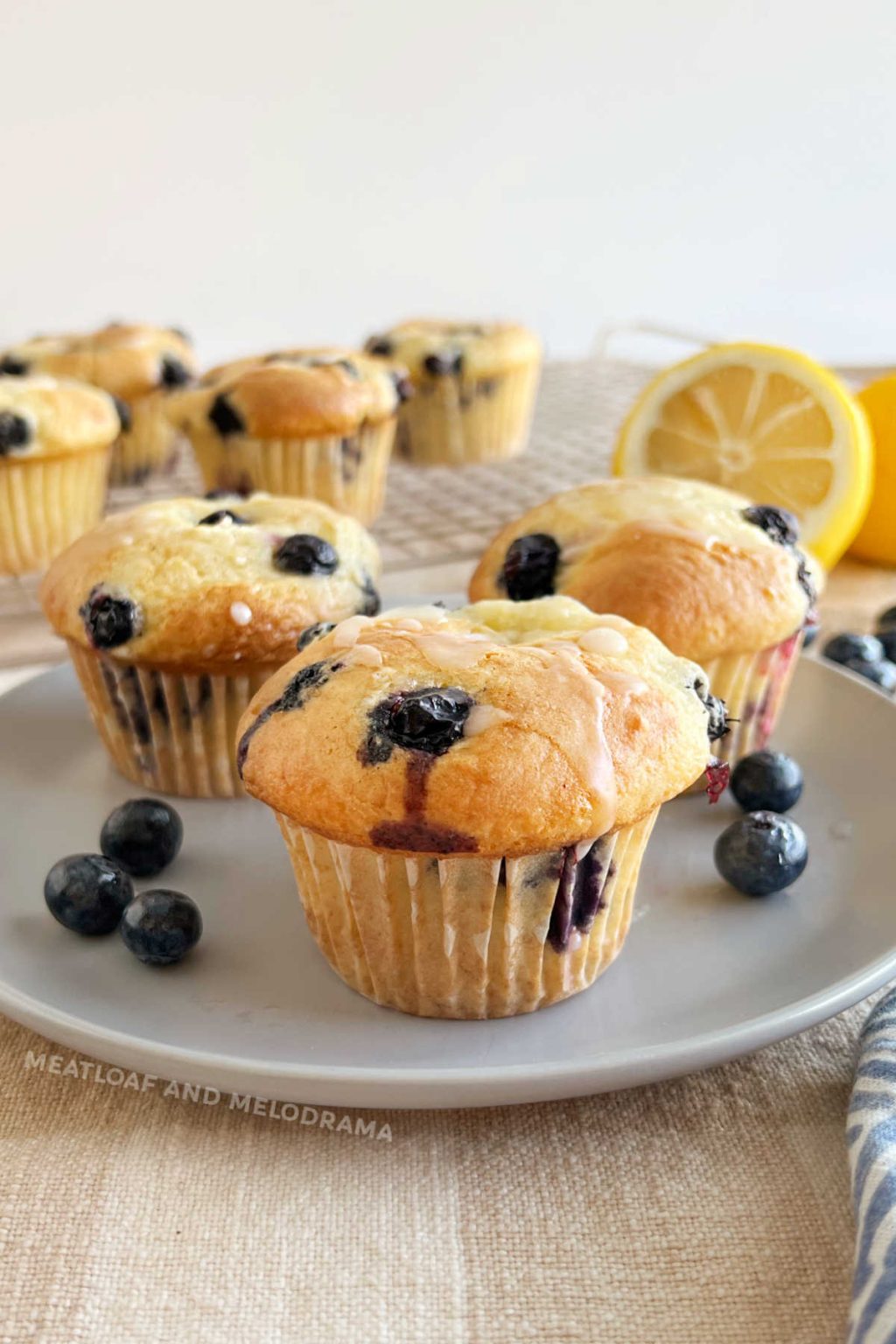 Cake Mix Blueberry Muffins (with Lemon Glaze) - Meatloaf and Melodrama