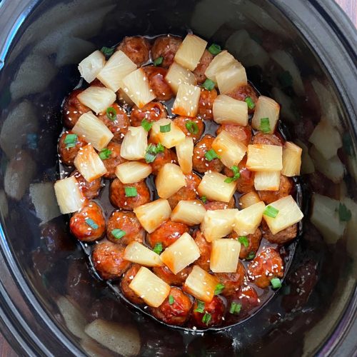 3 Ingredient Slow Cooker Pineapple Teriyaki Meatballs (Chicken, Beef, Pork,  or Veggie)