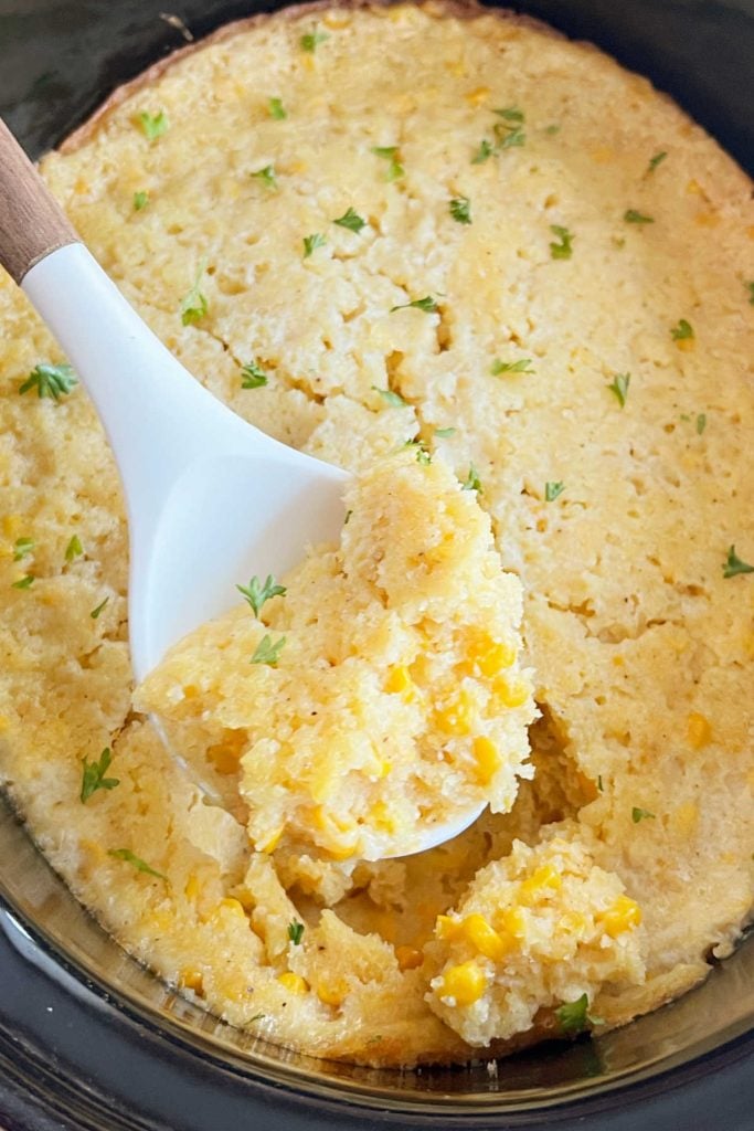 Crock Pot Corn Casserole Easy Slow Cooker Recipe Meatloaf And Melodrama   Crockpot Corn Casserole  683x1024 