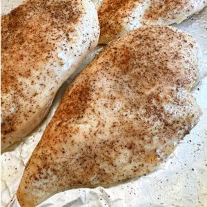 baked chicken breasts with simple seasoning.