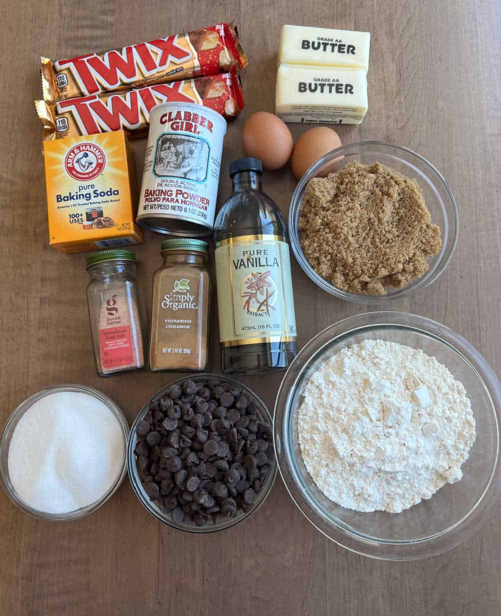 Twix candy bars and ingredients for Twix cookies.