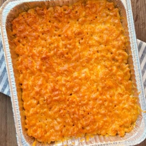 smoked mac and cheese in foil pan.