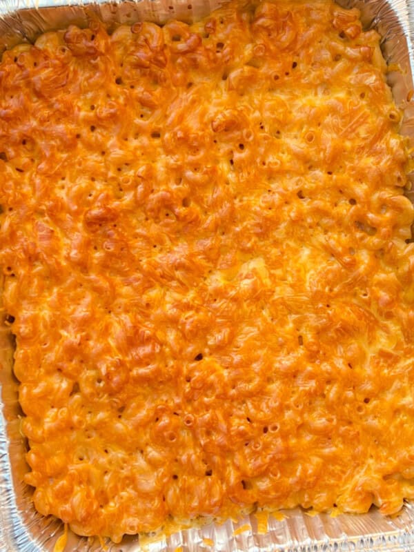 smoked mac and cheese in foil pan.
