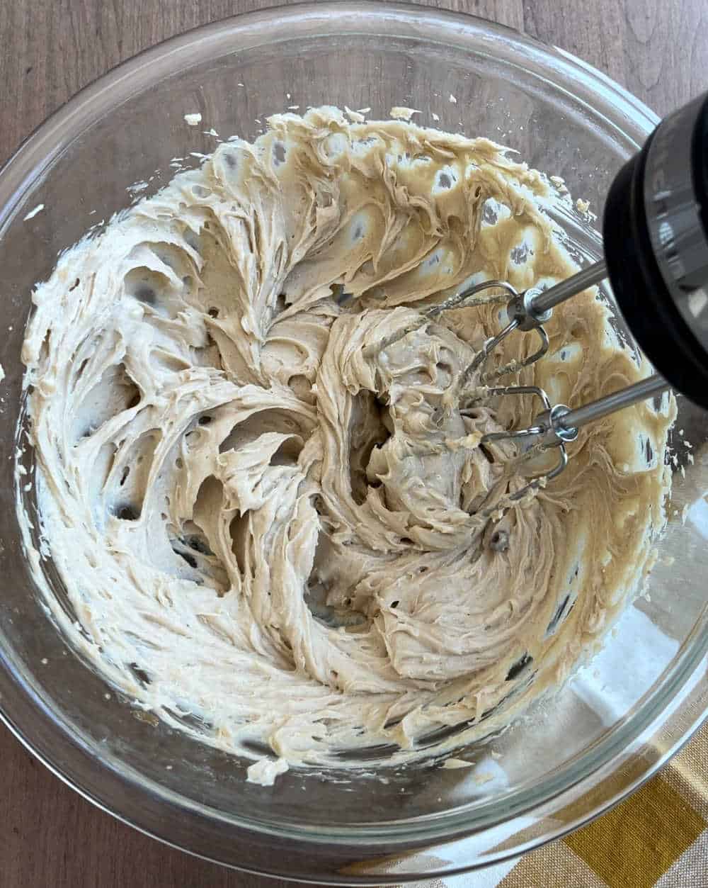 mix cream cheese and brown sugar in mixing bowl.