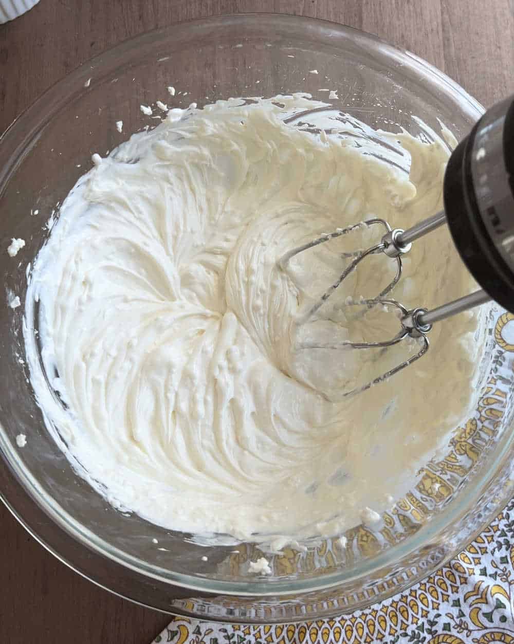 cream cheese mixture in mixing bowl.