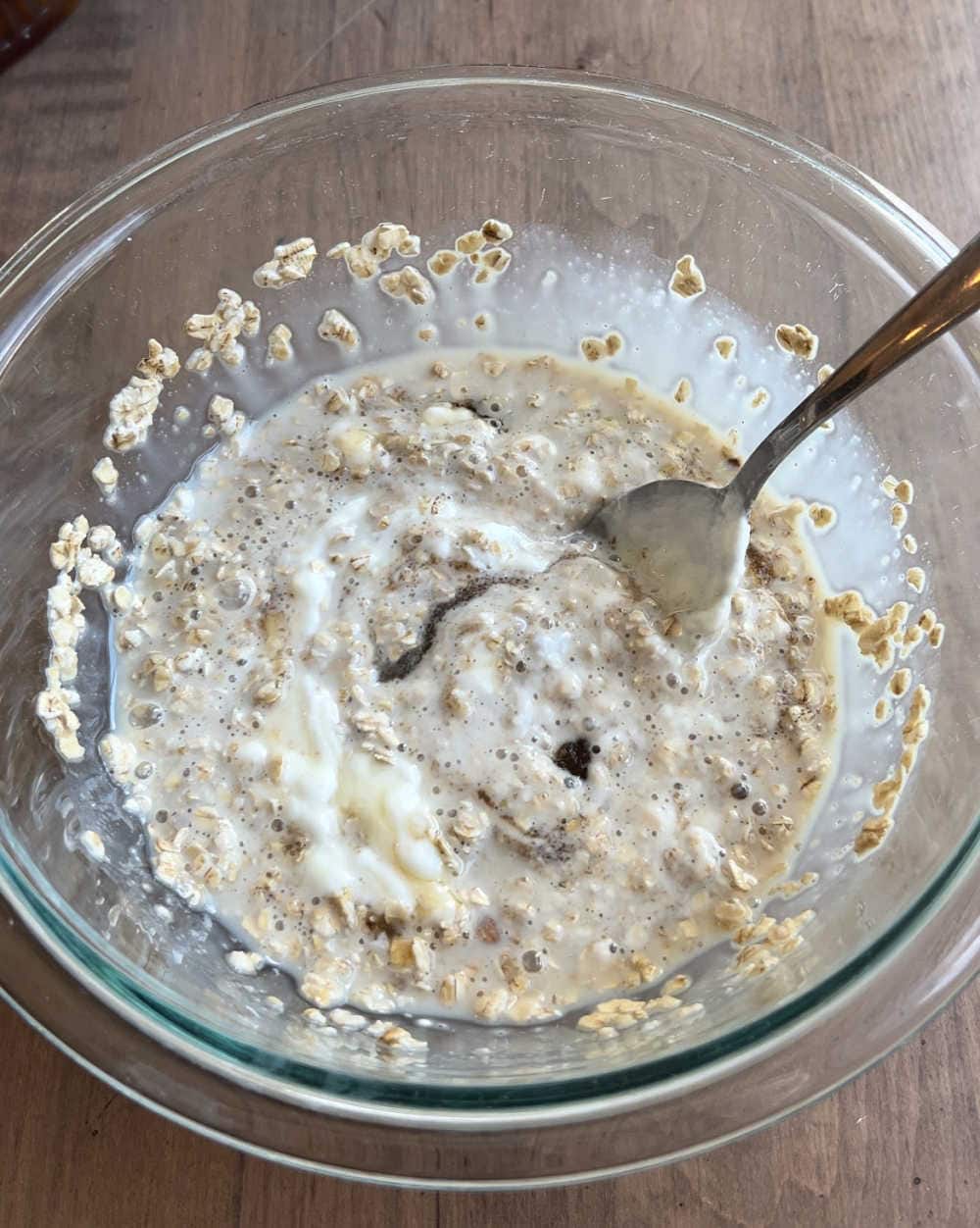 stir oatmeal mixture in mixing bowl.