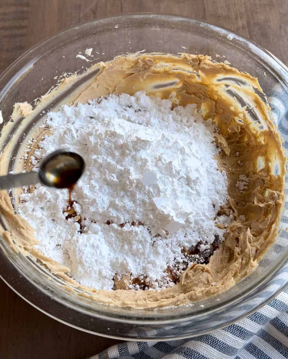 add powdered sugar and vanilla.