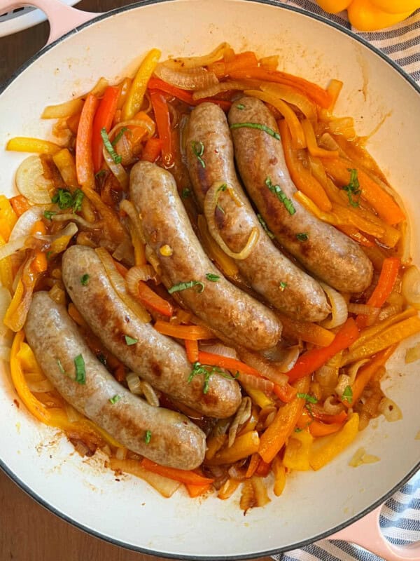 italian sausages, peppers and onions in a large skillet.