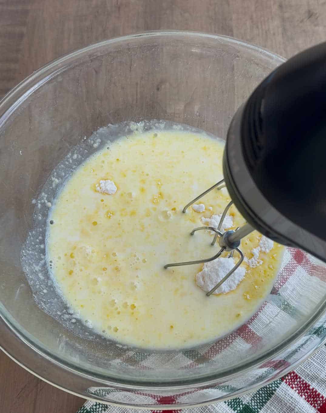 mix pudding and milk with electric mixer.