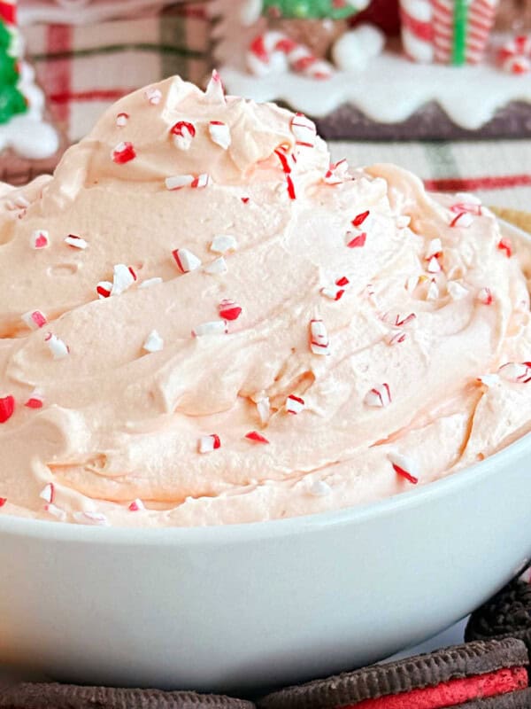 candy cane dip with crushed peppermint candies.