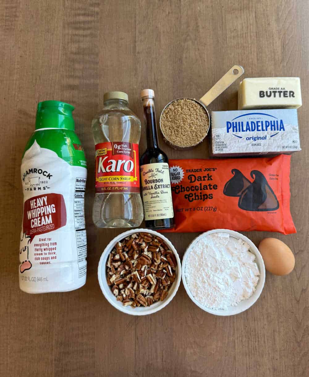 pecans, corn syrup, cream cheese and ingredients for dip.