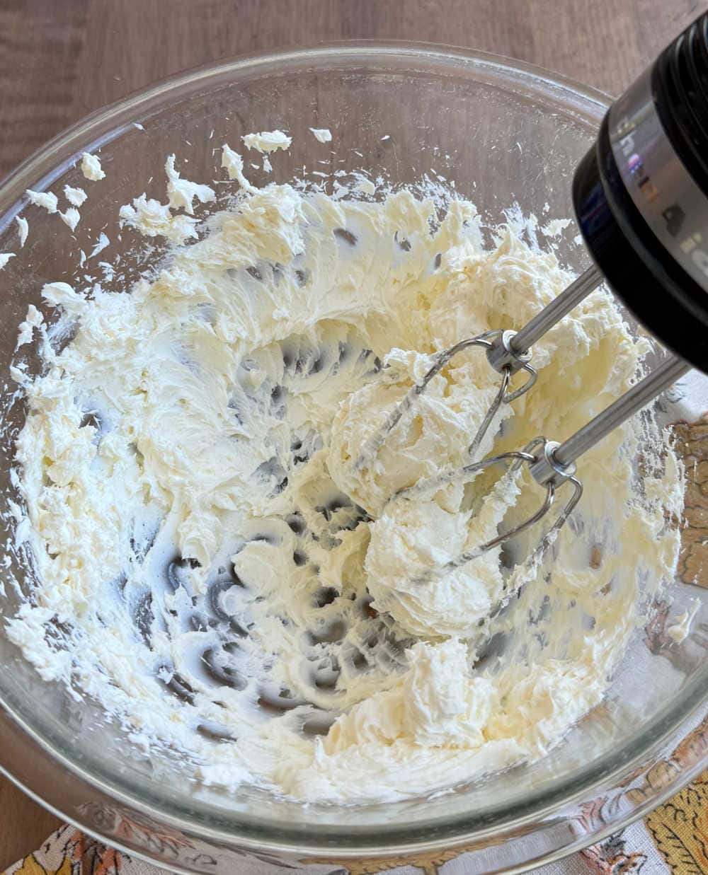 mix cream cheese with electric mixer.