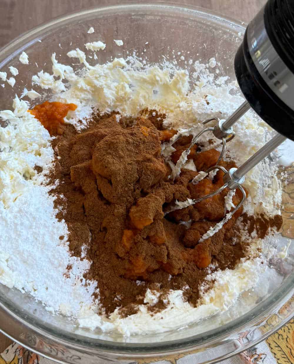 mix pumpkin and spices into dip.