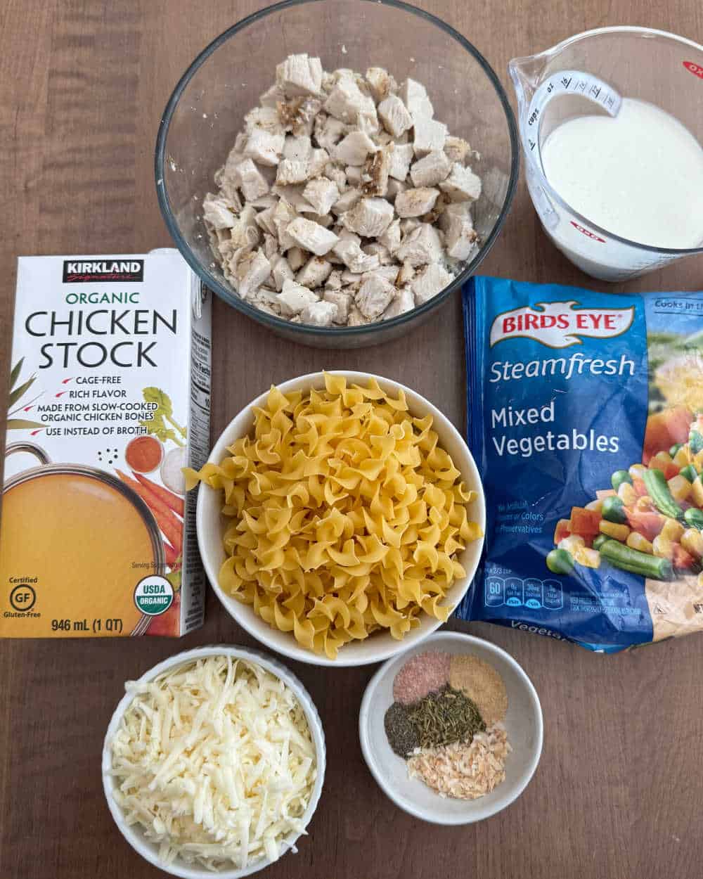 leftover turkey and ingredients for casserole.