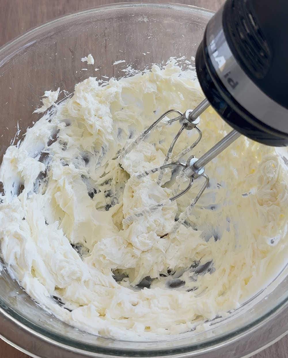 cream cheese in mixing bowl.