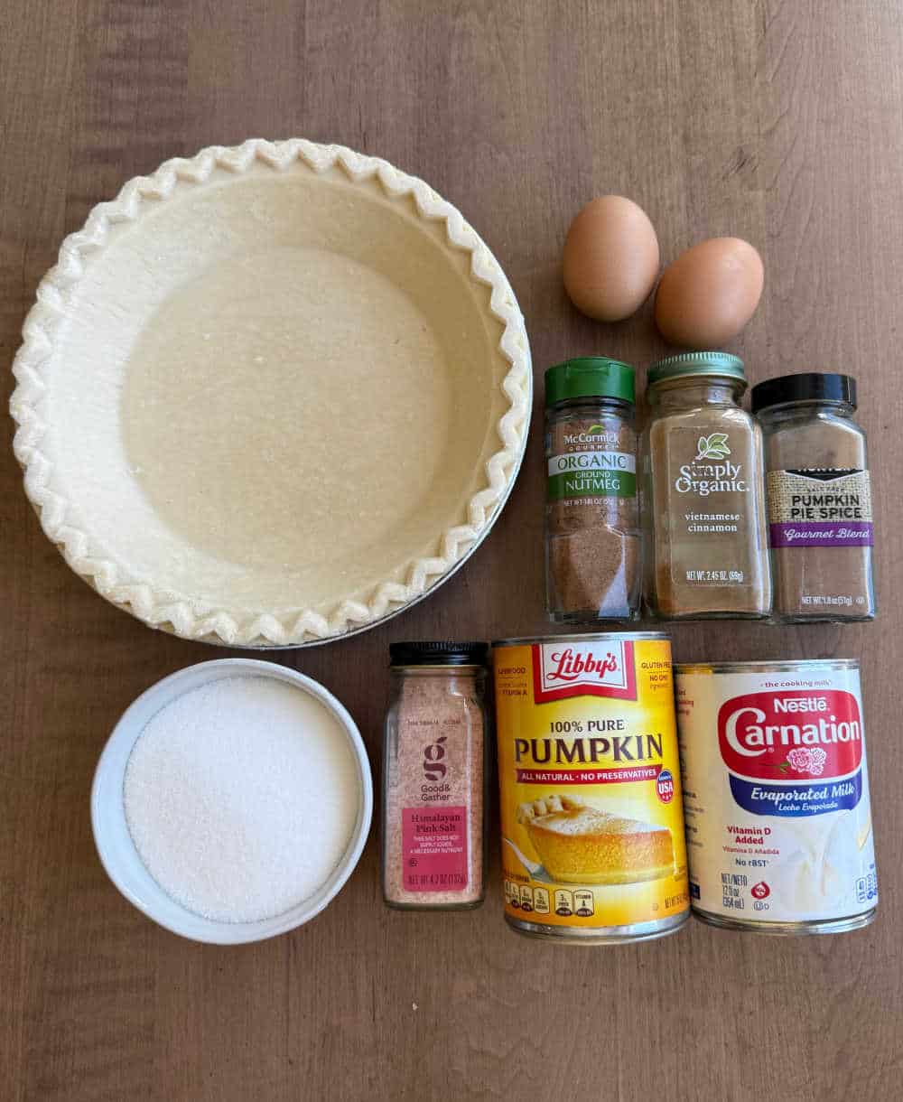 pumpkin puree and ingredients to make pie.