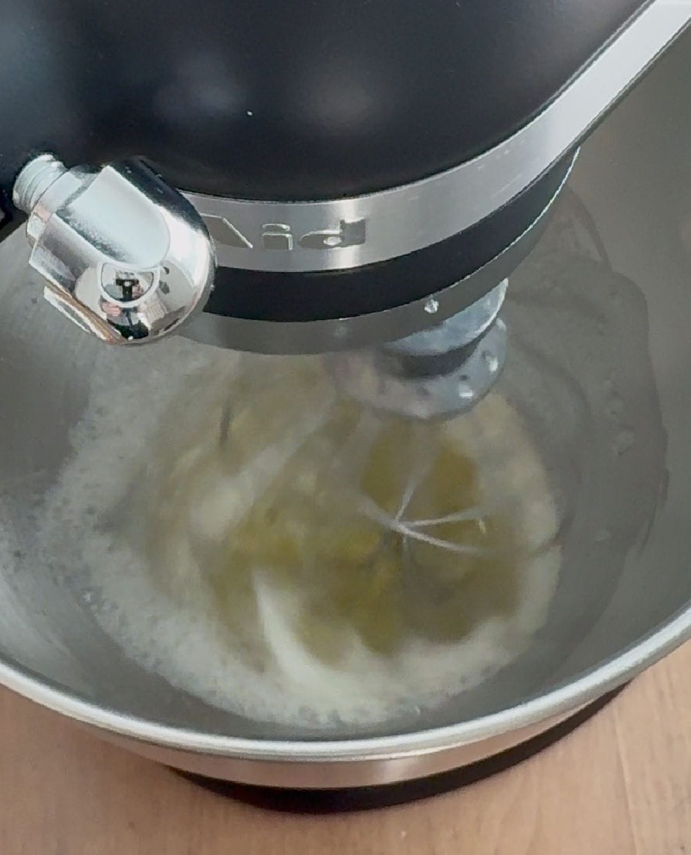 foamy egg whites in mixer.