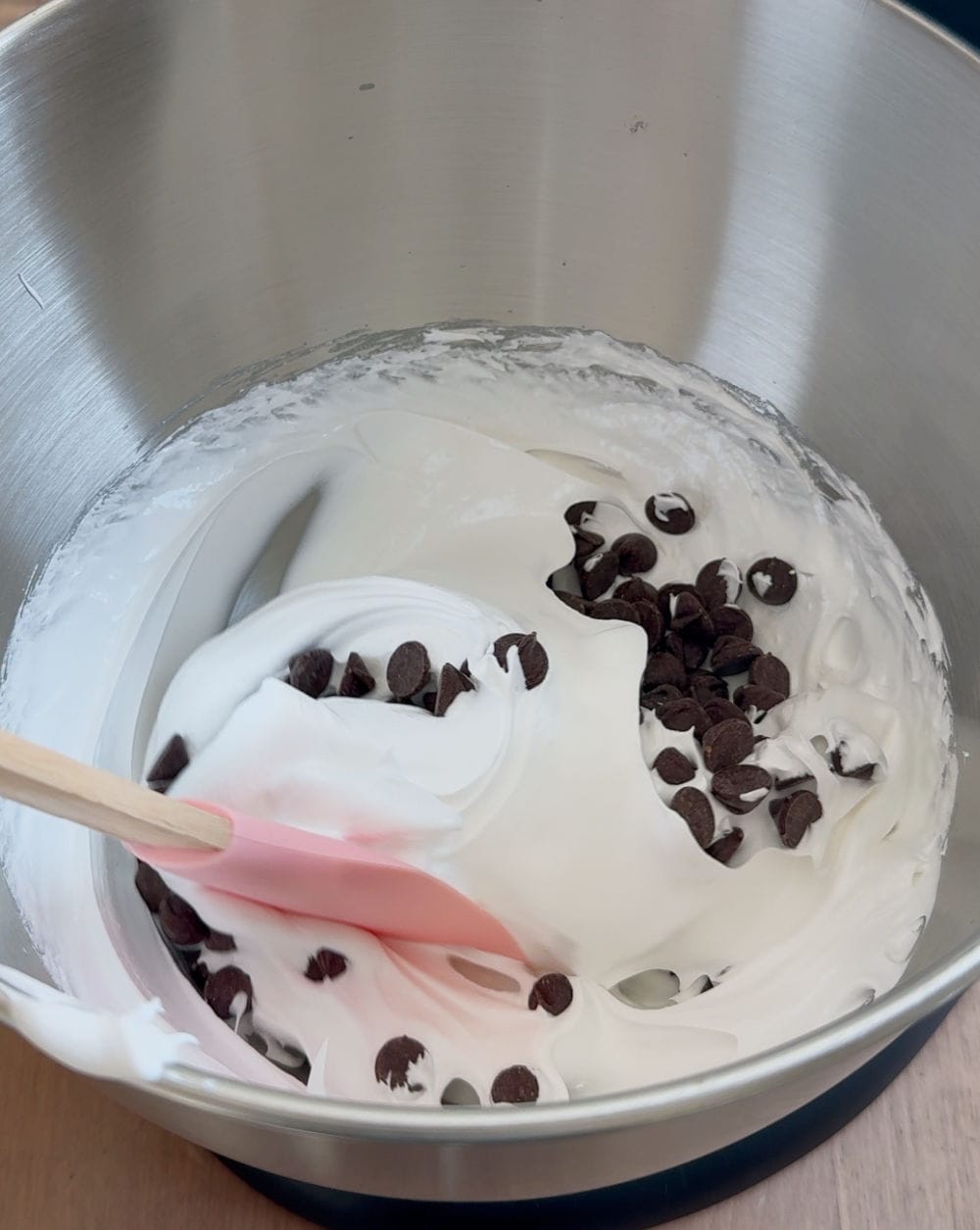 fold chocolate chips with spatula.