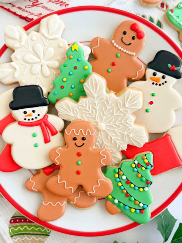 plate of decorated christmas sugar cookies.