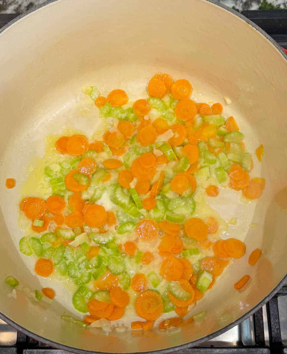 sauté mirepoix in dutch oven.