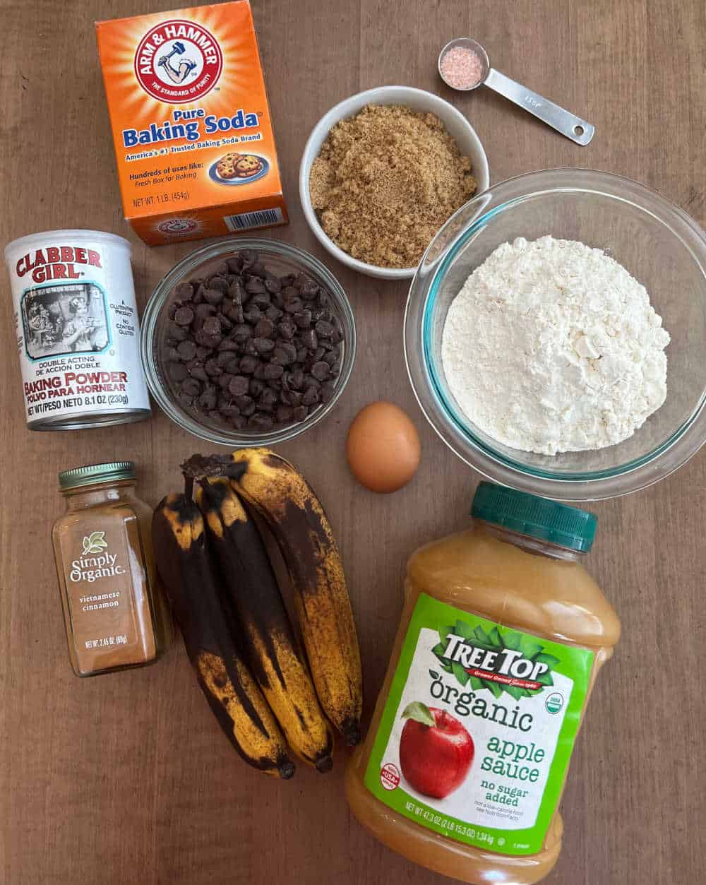 bananas, applesauce and ingredients for muffins.