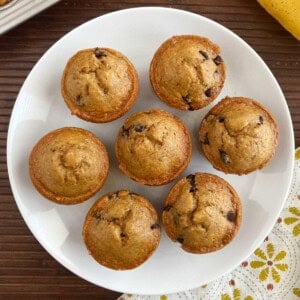 banana applesauce muffins on plate.