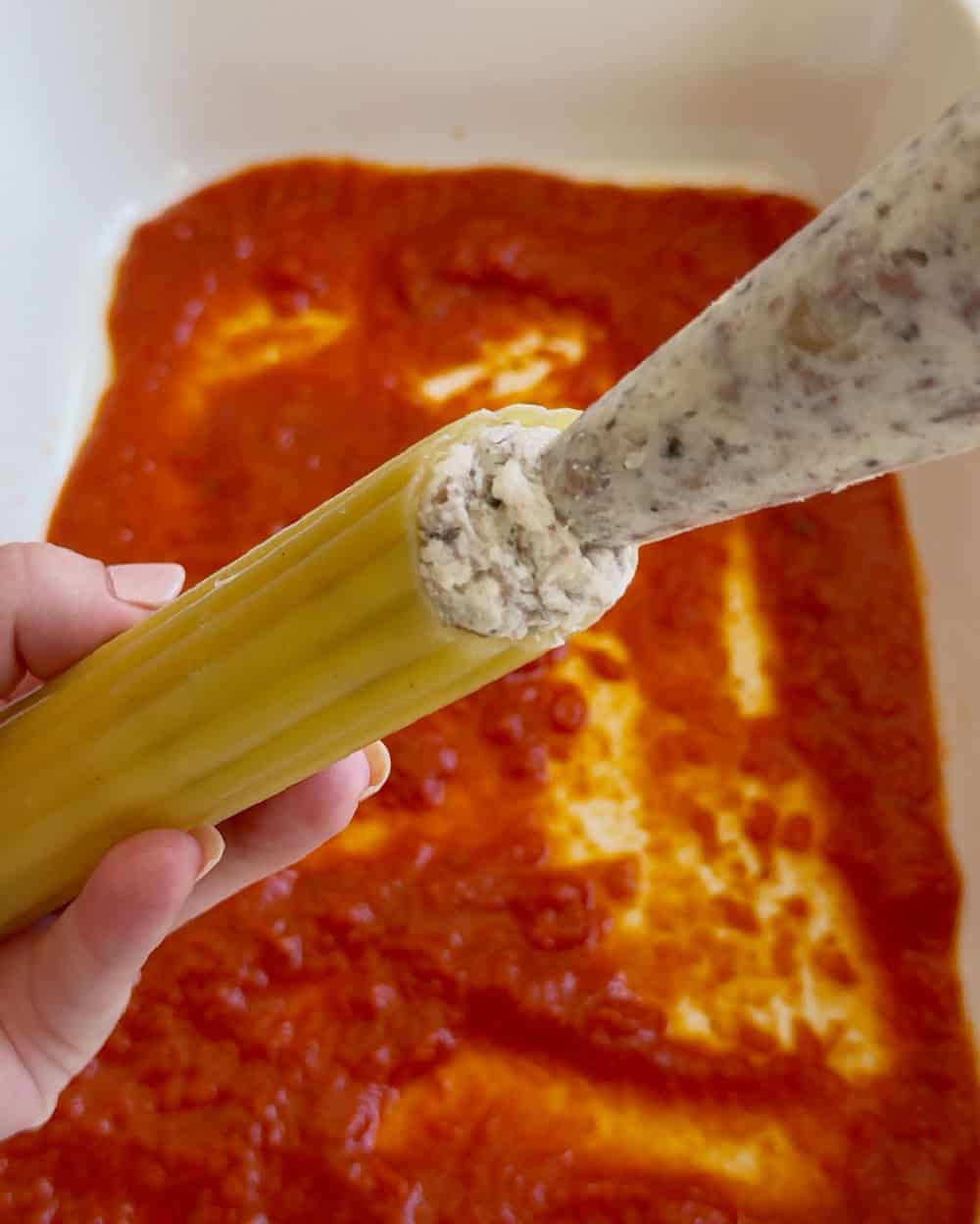 pipe filling into pasta.