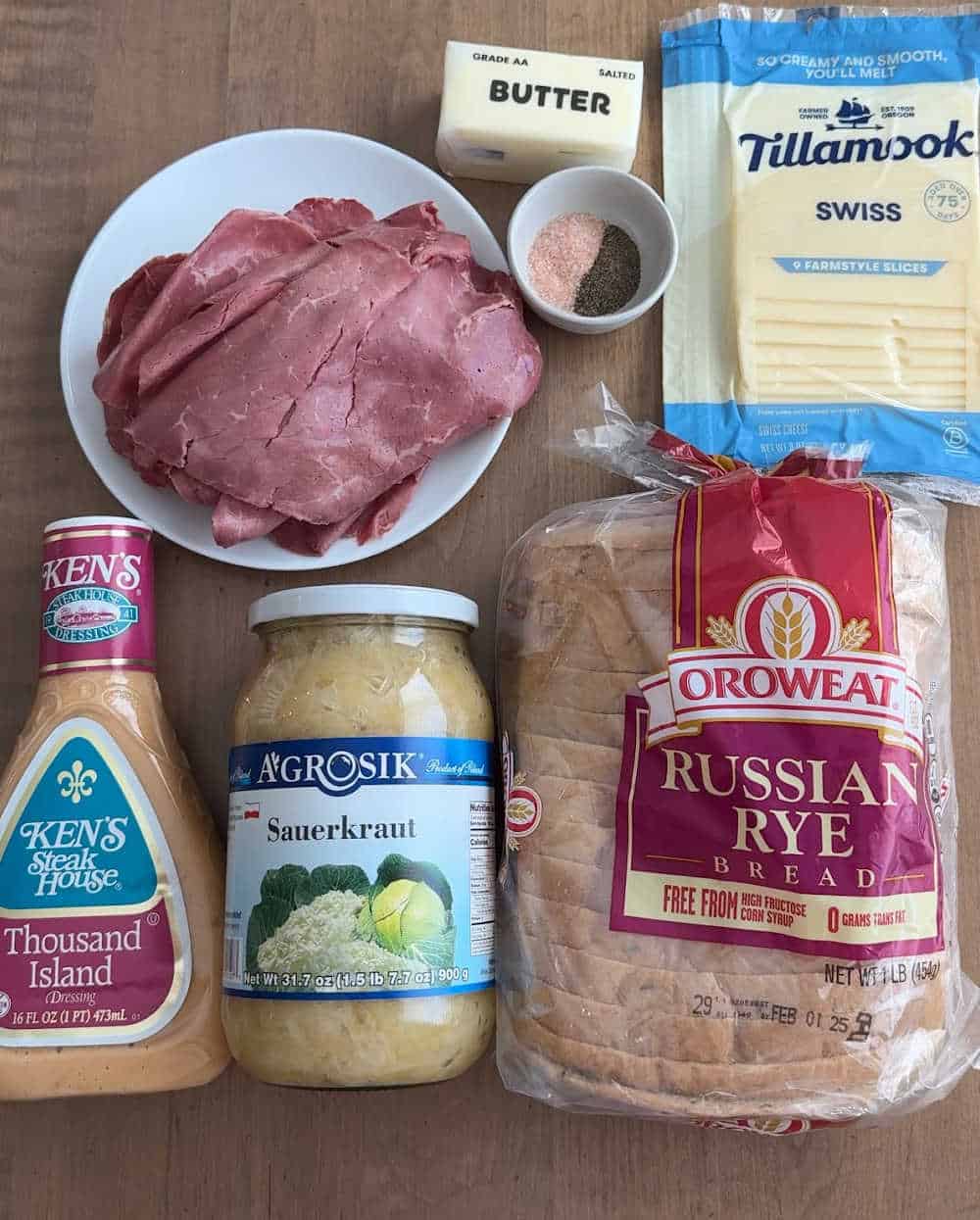 sliced corned beef, Swiss and other items for the casserole.