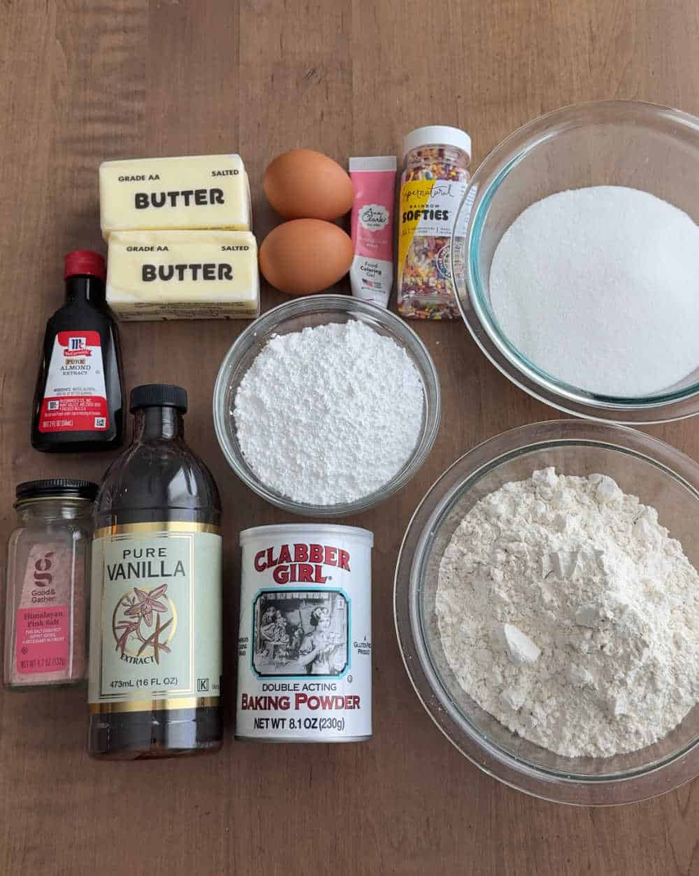 flour, butter, sugar, eggs and ingredients for the bars.