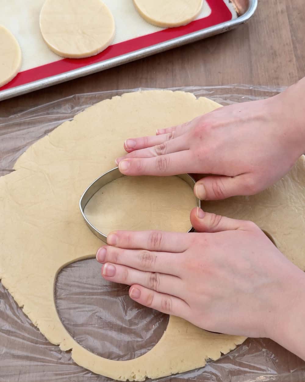 cut out egg shapes in dough.