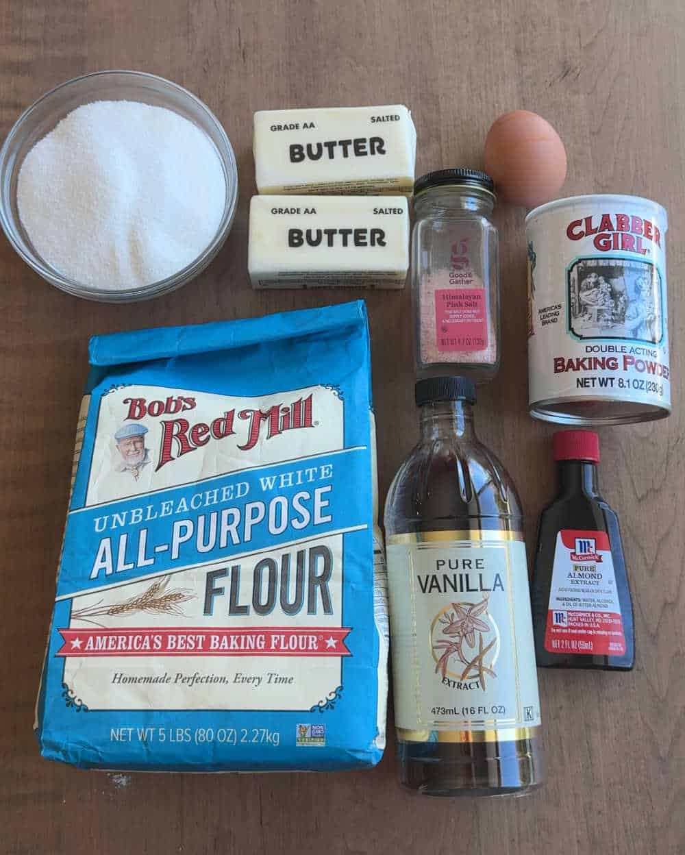 flour, sugar, butter, egg, and cookie dough ingredients.