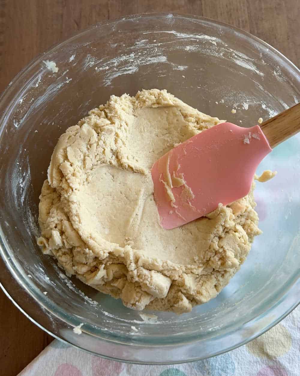 cookie dough and spatula in bowl.